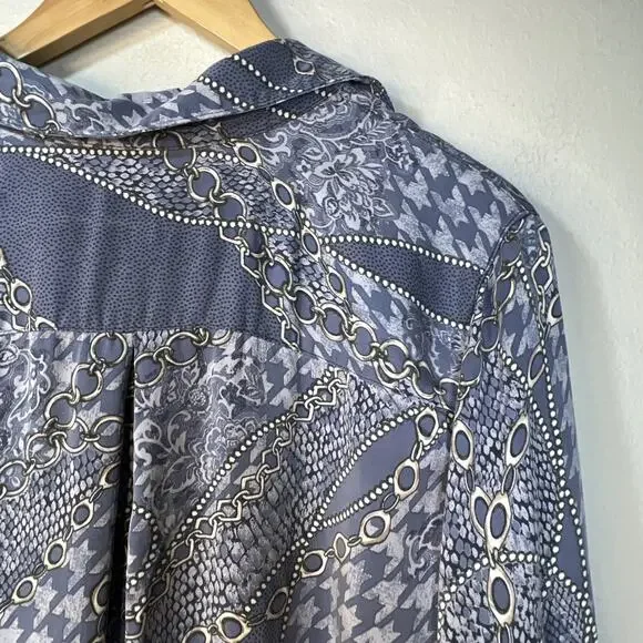 Chico's 2 chicos large Sandwashed Satin Mixed Print Button Up Long Sleeve silky - Picture 7 of 11